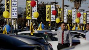 New car dealership signage and ballons