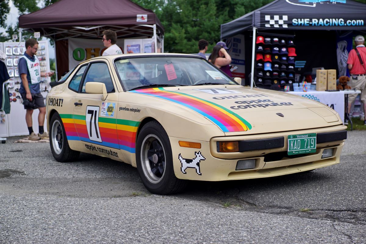 A Porsche 944 with a throwback Apple Computer racing livery