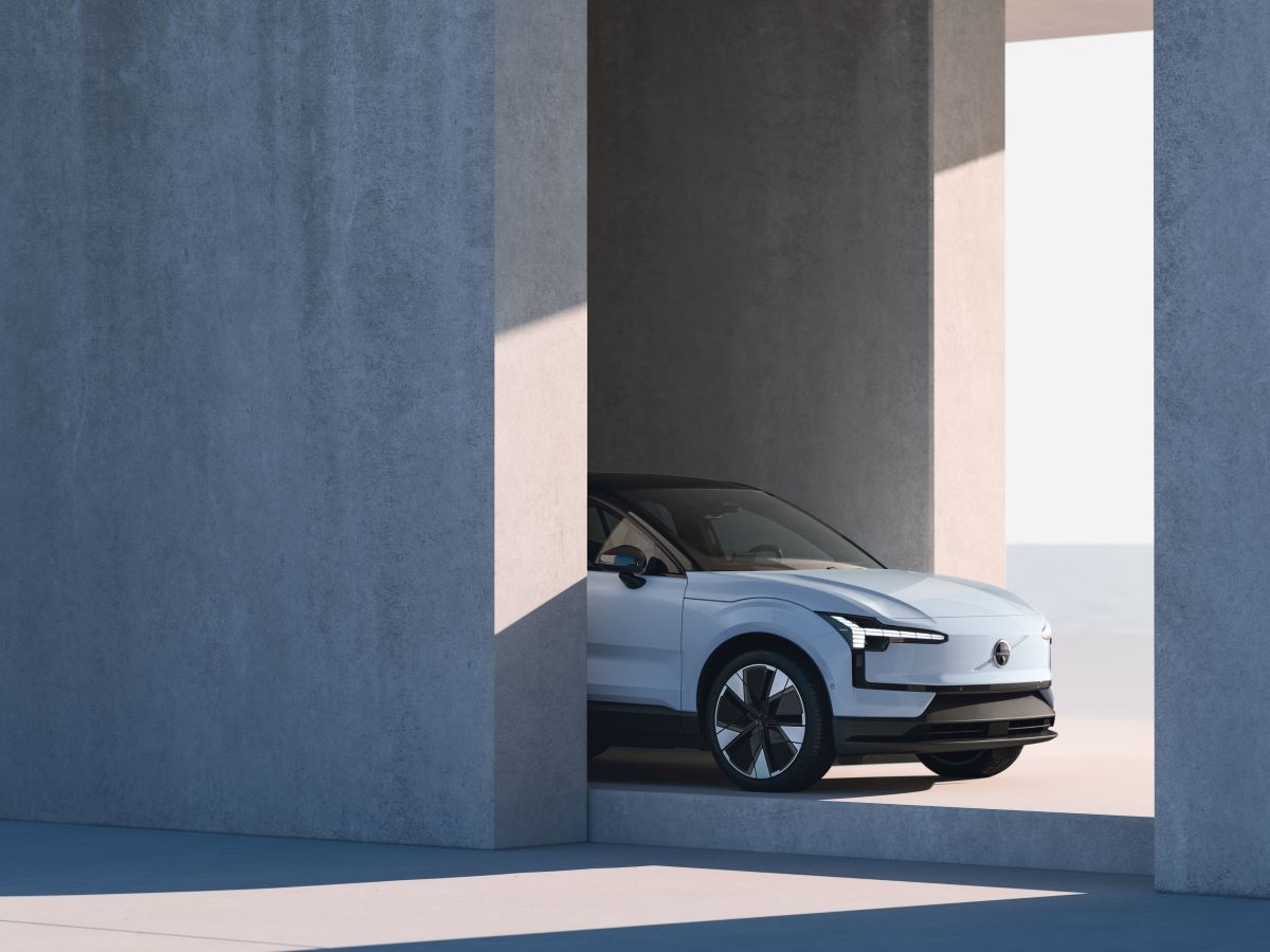 A promotional shot of the upcoming Volvo EX30 battery-electric small crossover SUV model