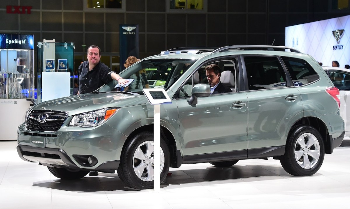 One of the worst Subaru Forester model years to buy in light green on display at the LA Auto Show.
