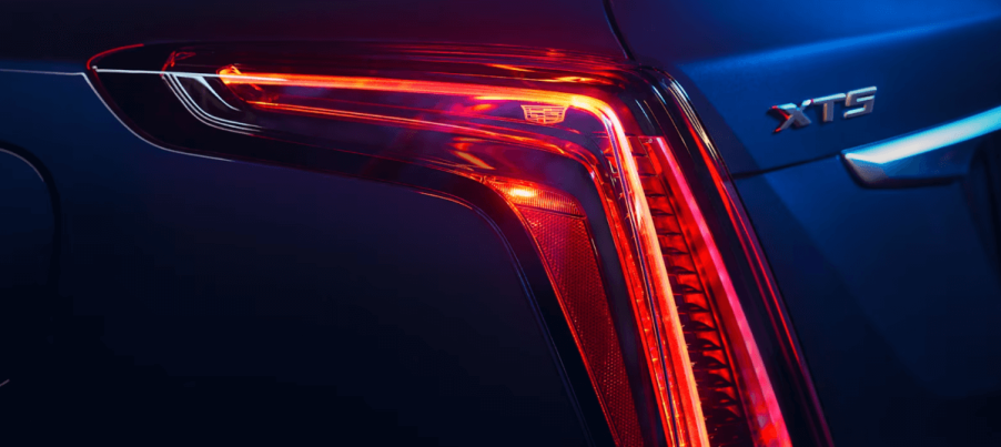 A closeup shot of the 2024 Cadillac XT5's rear headlight design and model badging