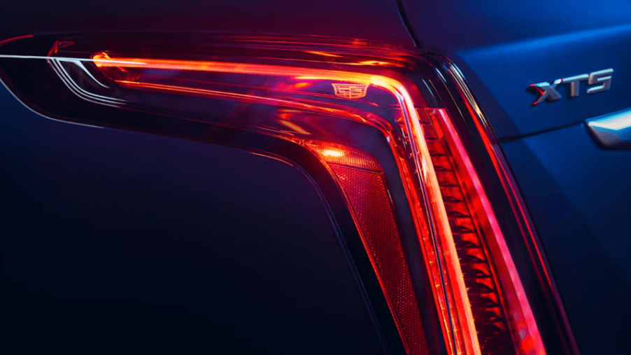 A closeup shot of the 2024 Cadillac XT5's rear headlight design and model badging