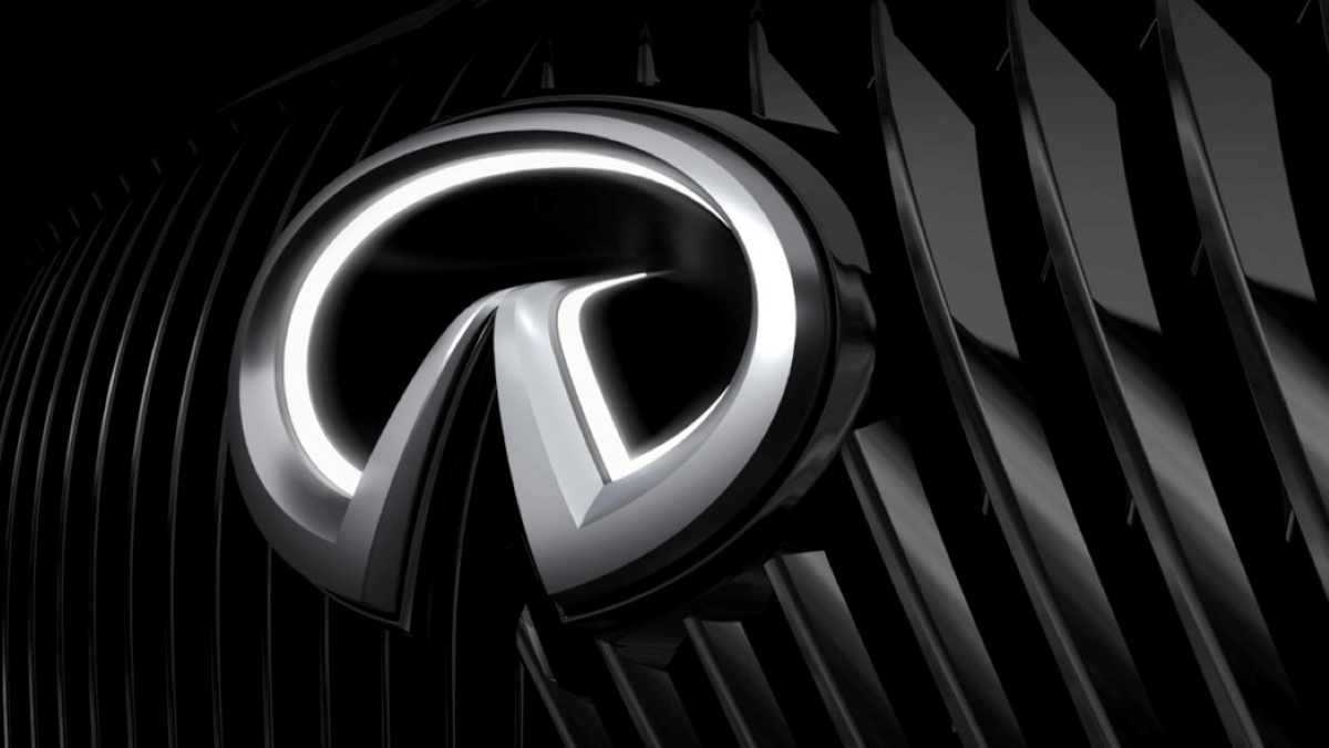 The new three-dimensional emblem and logo of the Infiniti luxury car brand.