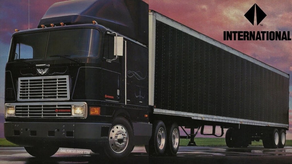 Black Navistar cab-over semi truck