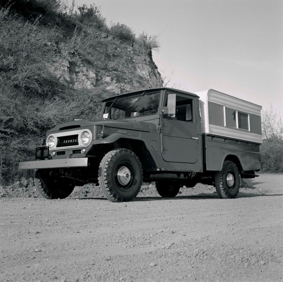 An product of Toyota manufacturing history: a Land Cruiser FJ45 4WD pickup truck.