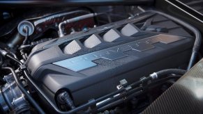 A C8 Chevrolet Corvette shows off its LT2 V8 engine.