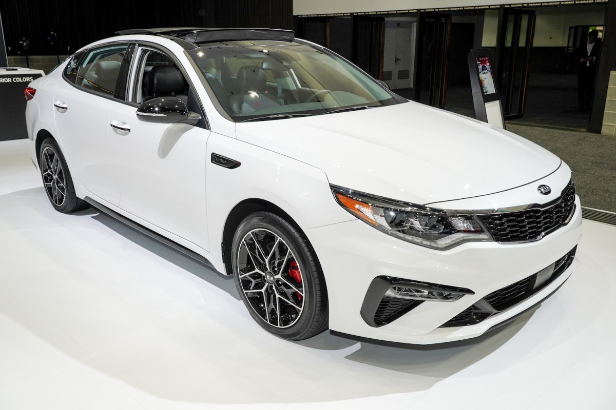 The 2020 Kia Motors Corp. Optima hybrid vehicle is displayed at the AutoMobility LA ahead of the Los Angeles Auto Show in Los Angeles, California, U.S., on Thursday, Nov. 21, 2019. Engines are taking a back seat to motors at this years Los Angeles Auto Show as carmakers showcase the latest electric additions to their vehicle lineups. Photographer: Kyle Grillot/Bloomberg