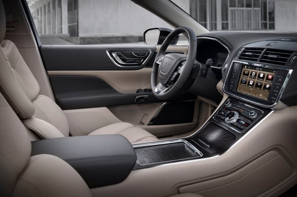 A 2020 Lincoln Continental shows off its leather-wrapped interior and two-tone color scheme.