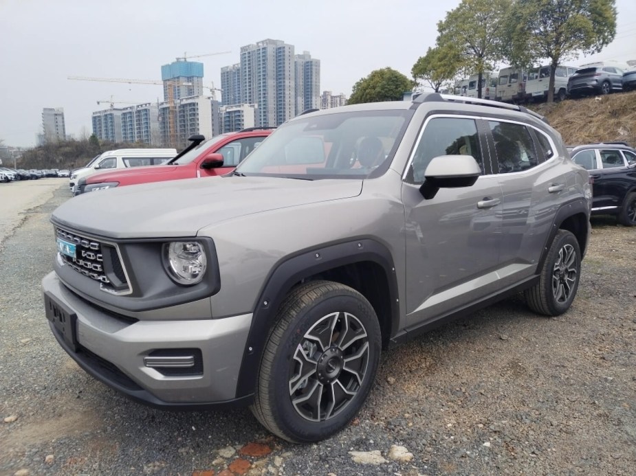 A gray crossover SUV built in China.
