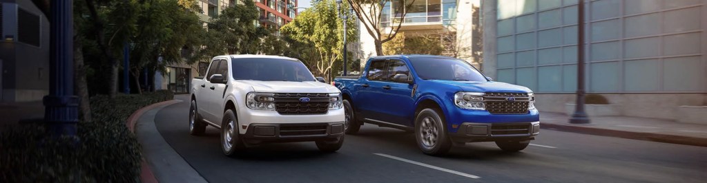 Two 2024 Ford Maverick models on the street