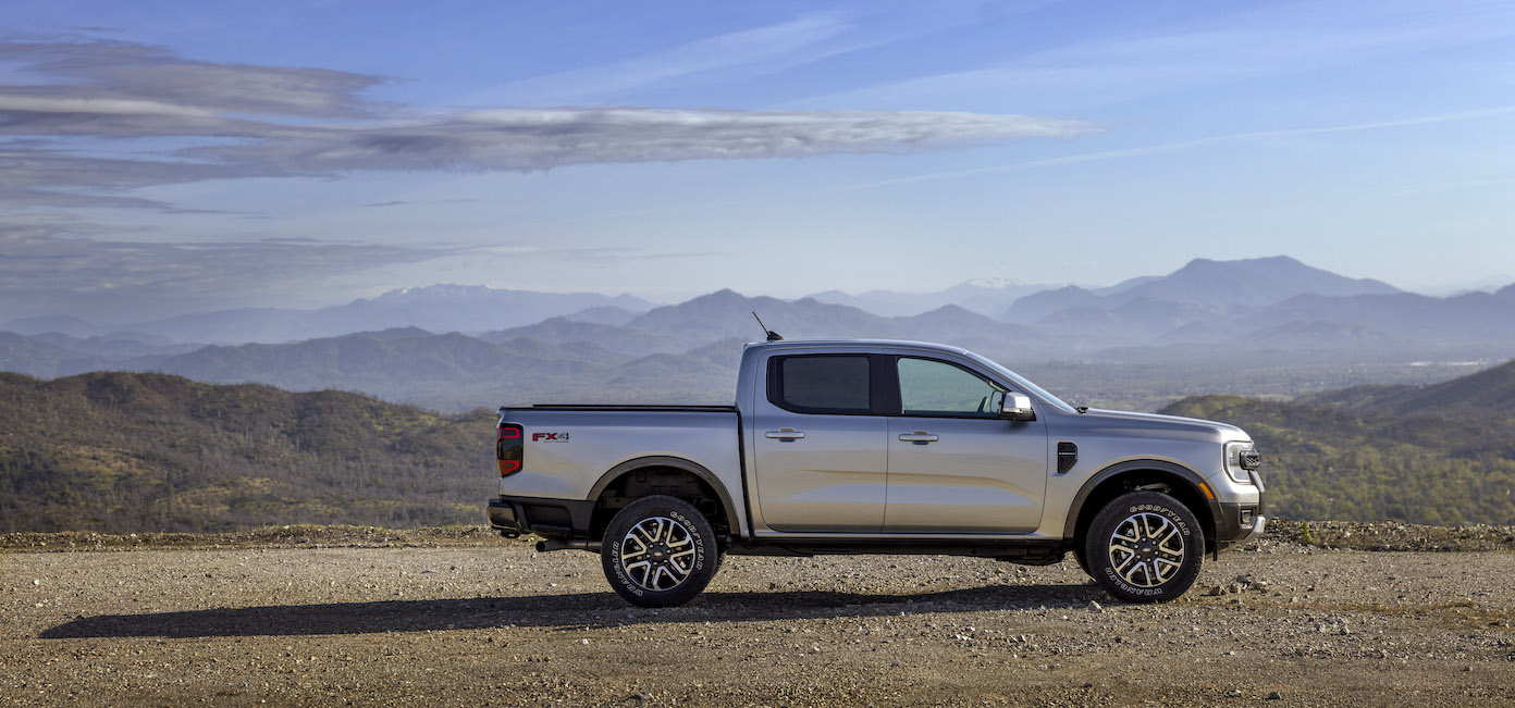 A silver preproduction 2024 Ford Ranger model. Ford Ranger sales have started stagnating