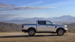 A silver preproduction 2024 Ford Ranger model. Ford Ranger sales have started stagnating