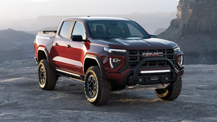 The 2023 GMC Canyon parked in sand