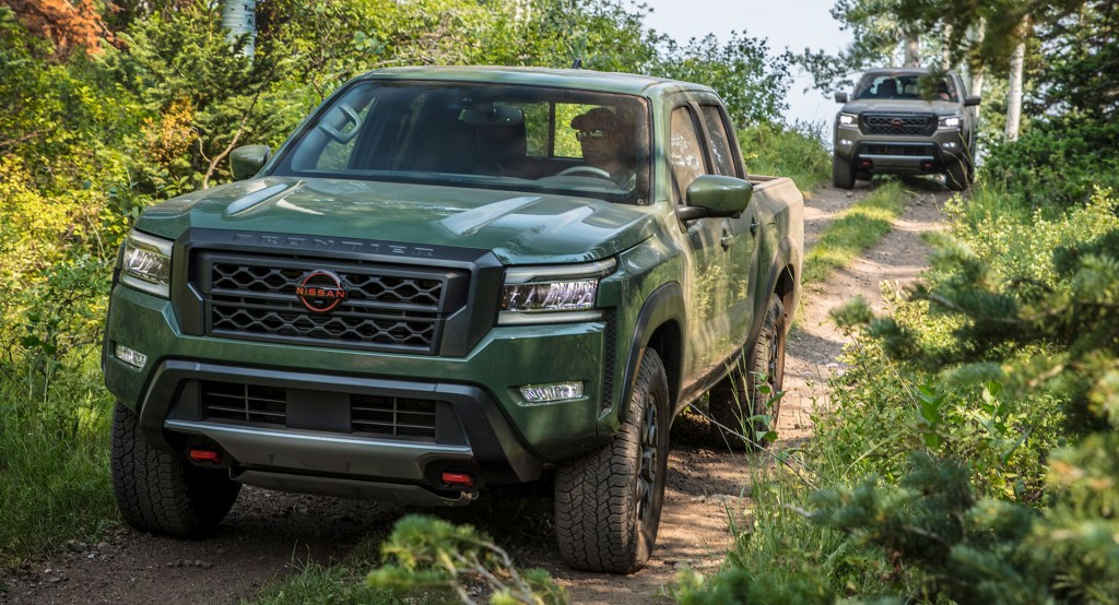 The 2023 Nissan Frontier on an off-roading trail
