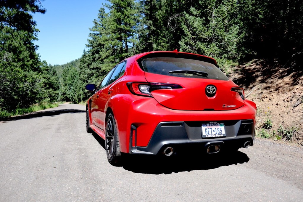 A rear view of the 2023 Toyota GR Corolla