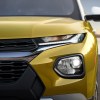 The popular 2023 Chevy Trailblazer's front grille in Nitro Yellow. Several other Chevy models are outselling the Trailblazer so far this year.