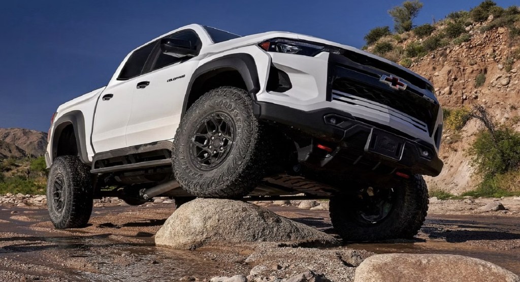 The 2024 Chevy Colorado ZR2 Bison off-roading in rocky terrain 