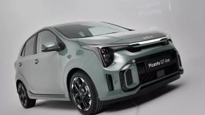 Green 2024 Kia Picanto SUV on white background