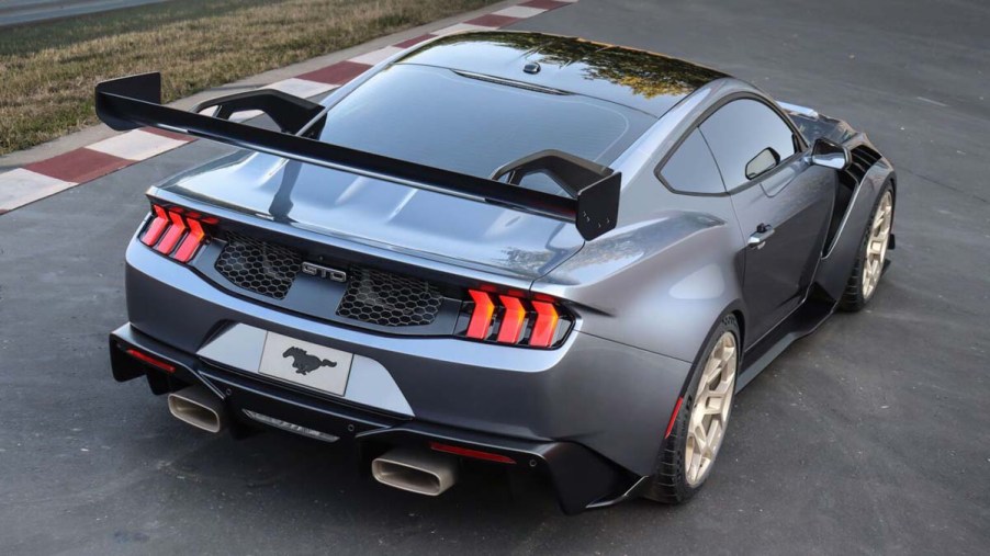 Rear view of the 2024 Ford Mustang GTD limited edition extreme performance model race car.
