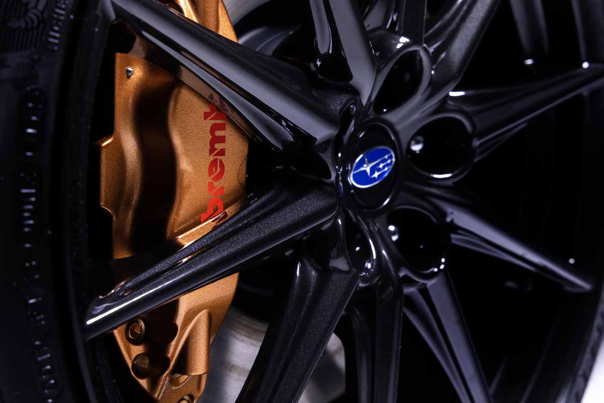2024 Subaru BRZ tS closeup golf Brembo Brake Calipers with black 18 inch wheels and michelin tires