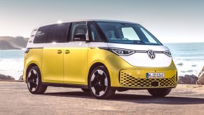Yellow and white 2025 Volkswagen id. Buzz retro van