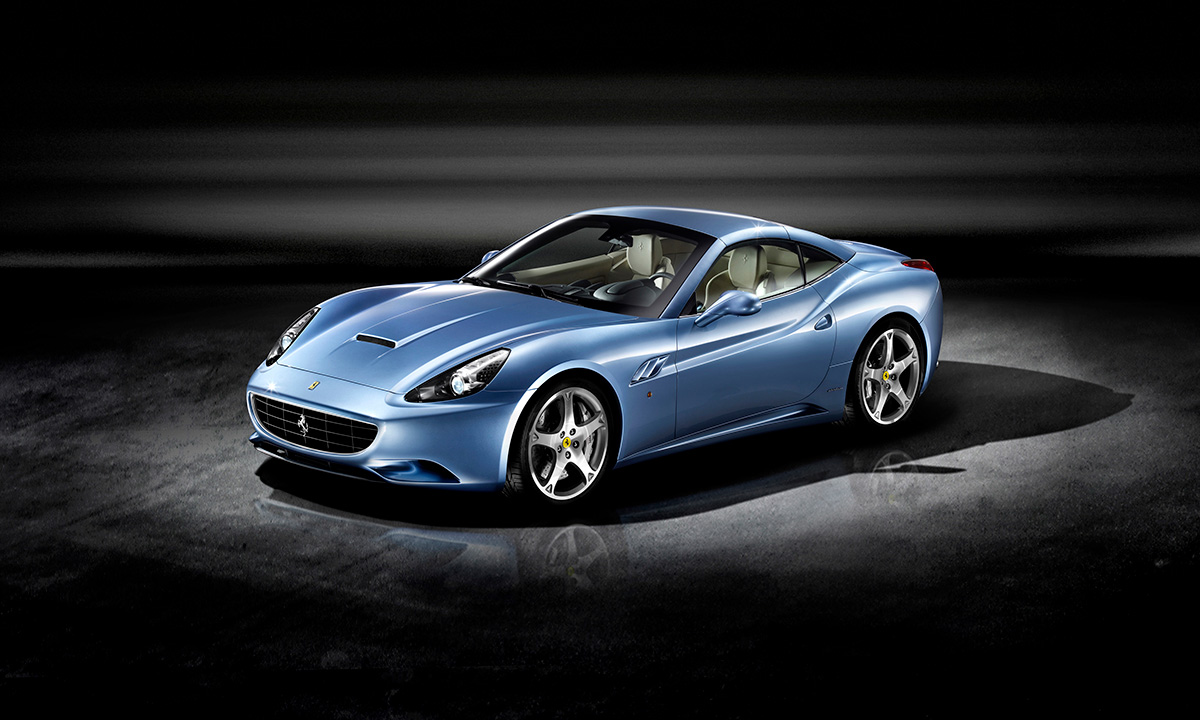 A blue Ferrari California, which was available with a stick shift but only two were made 