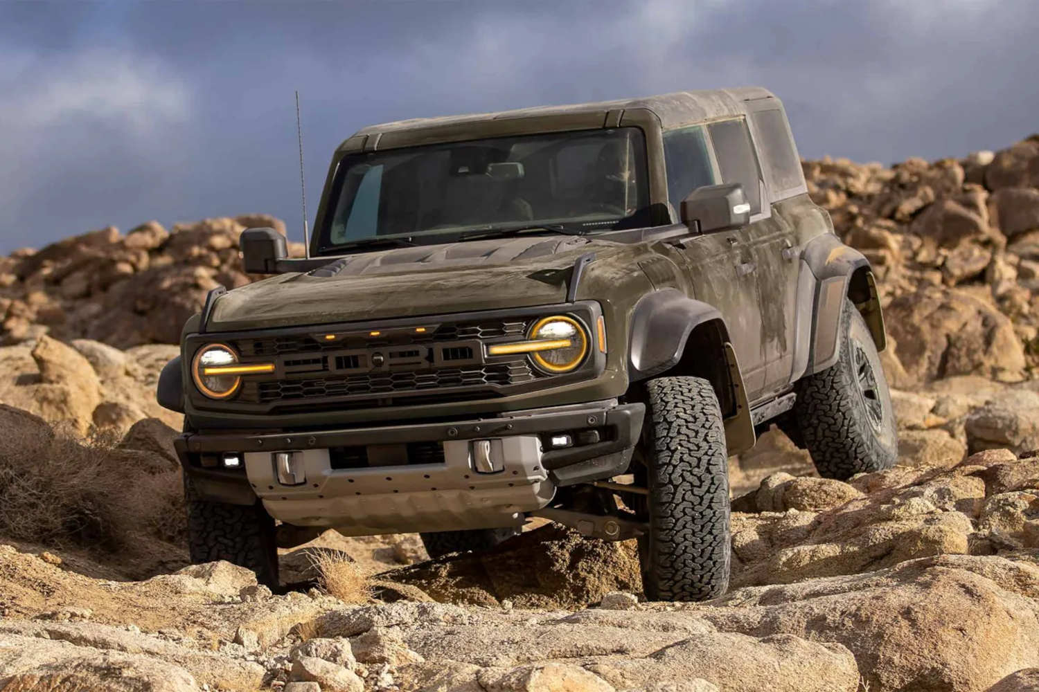 The 2024 Ford Bronco Raptor climbing rocks