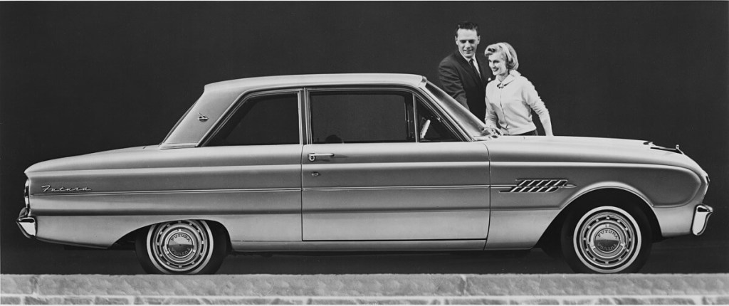 A classic car advertisement shows off a Ford Falcon from the 1962, 1963, and 1964 timeframe. 