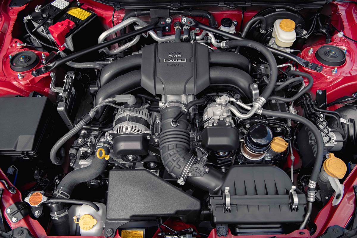 Toyota GR86 subaru boxer engine under hood