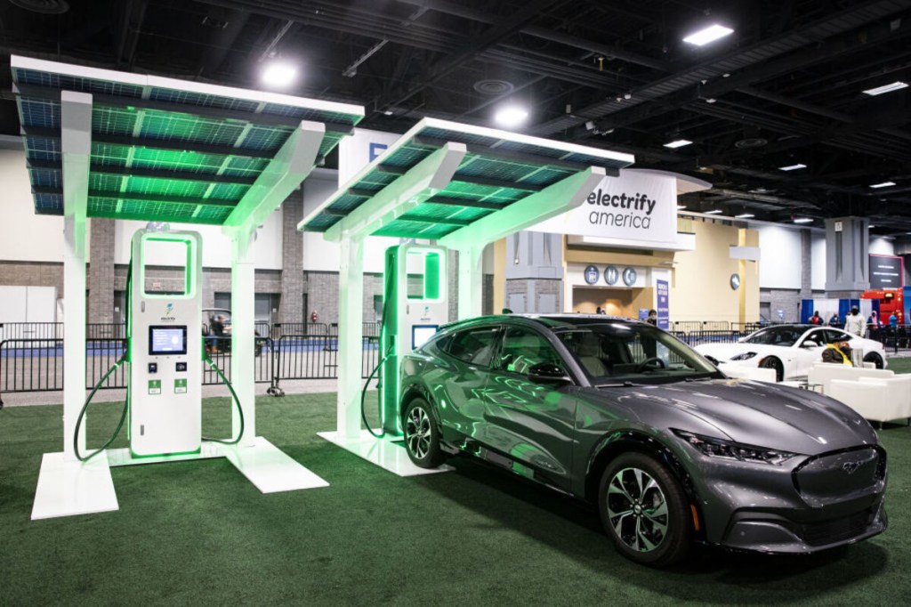 Car charging at Electrify America EV charging station