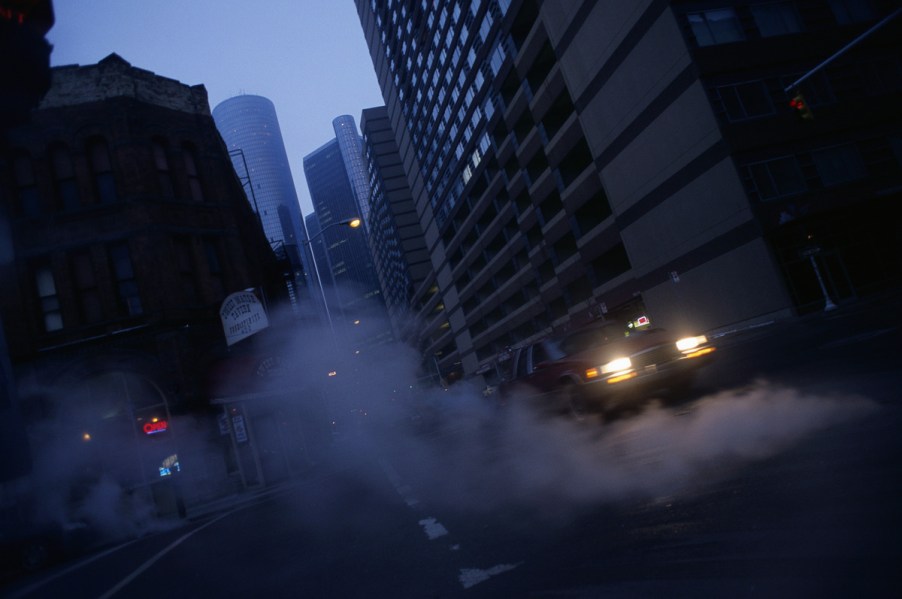 Driving in Detroit at dusk