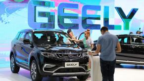 Chinese automaker Geely car show display
