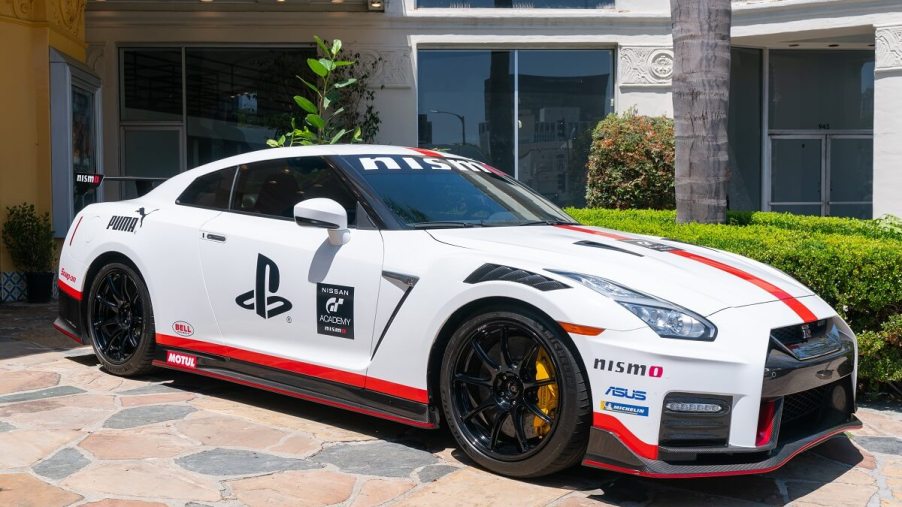A Nissan GT-R NISMO from 'Gran Turismo' shows off its racing livery.