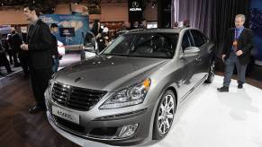 A Hyundai Equus on display at an auto show.