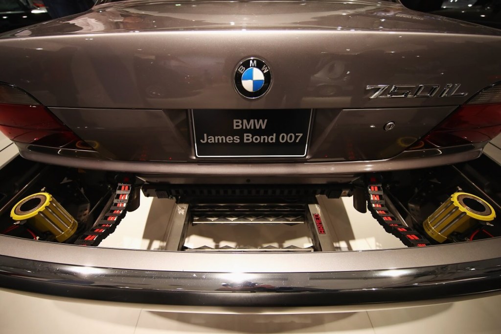A BMW 740iL poses as one of the James Bond cars from Tomorrow Never Dies with its gadgets and 750iL badging.