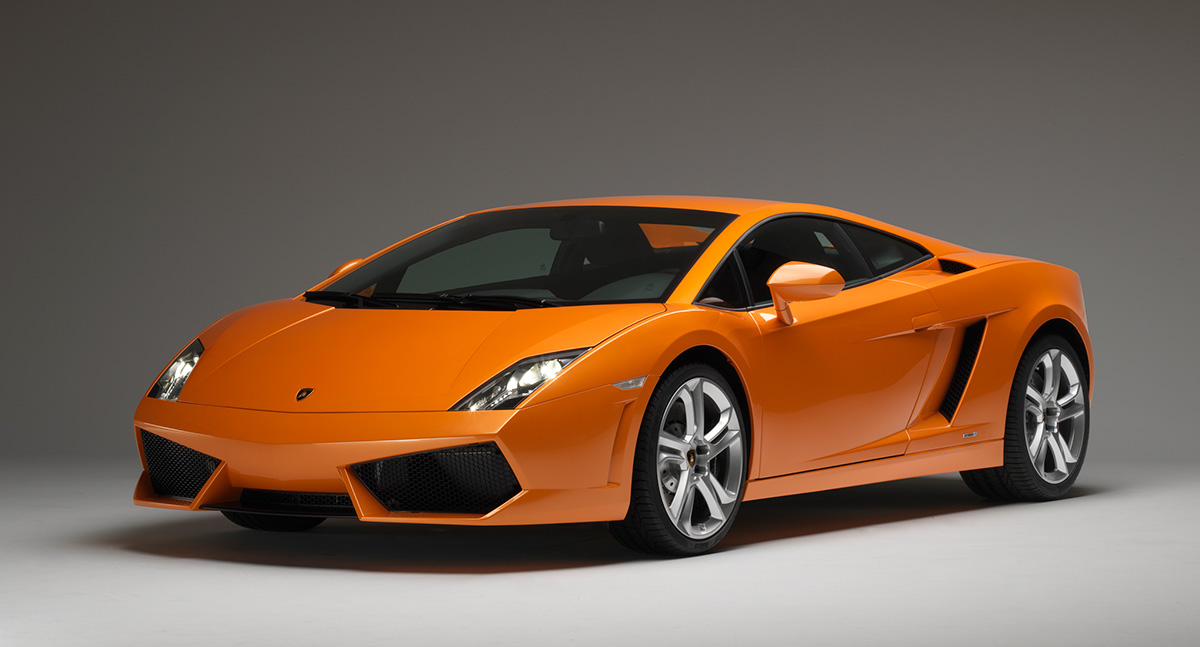 Front 3/4 of the rare Lamborghini Gallardo LP550-2 Coupe rwd available as either automatic or stick shift cars