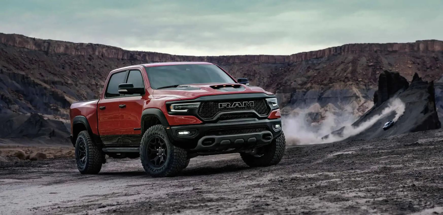 A RAM 1500 TRX parked in the dirt