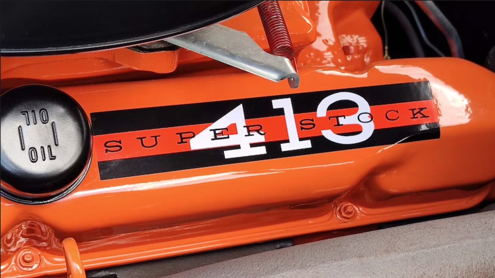 close up image of the orange Super Stock 413 engine.
