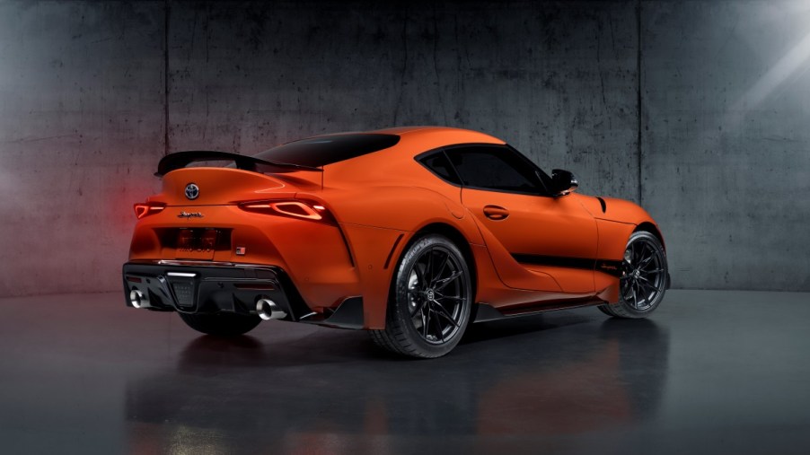 The 2024 Toyota GR Supra in it's special-edition orange and red livery