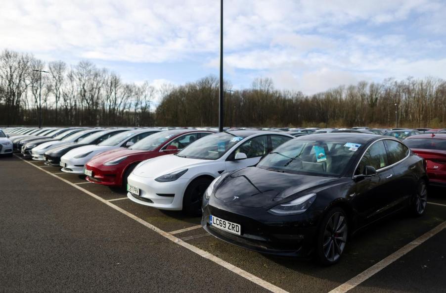 A lot of used Tesla electric cars with plummeting resale value.