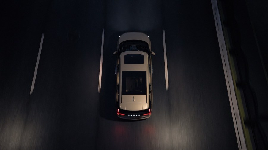 Volvo EM90 teaser image showing a rendered van from a bird's eye view