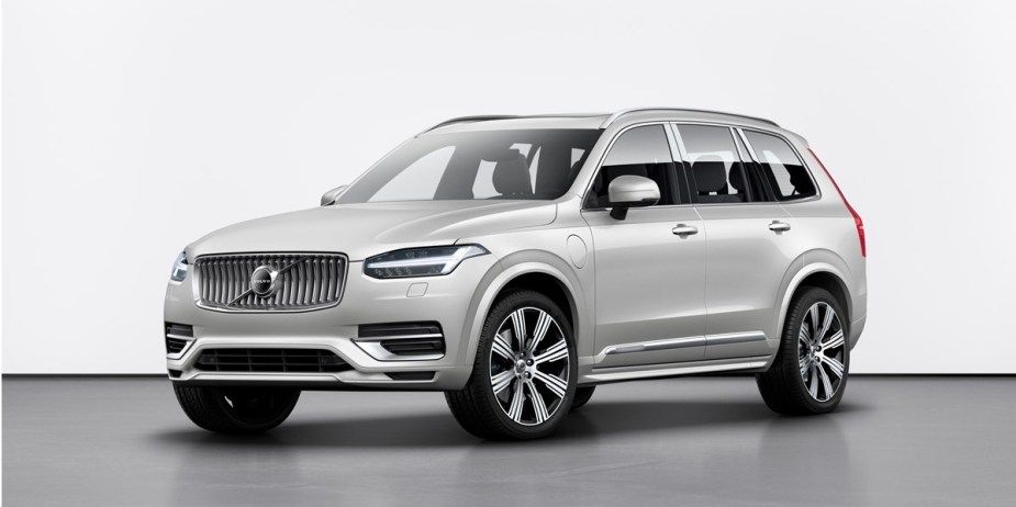 A gray Volvo XC90 luxury midsize SUV is parked. 
