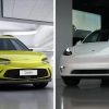 The Genesis GV60 (L) and Tesla Model Y (R) compact all-electric (EV) SUV models