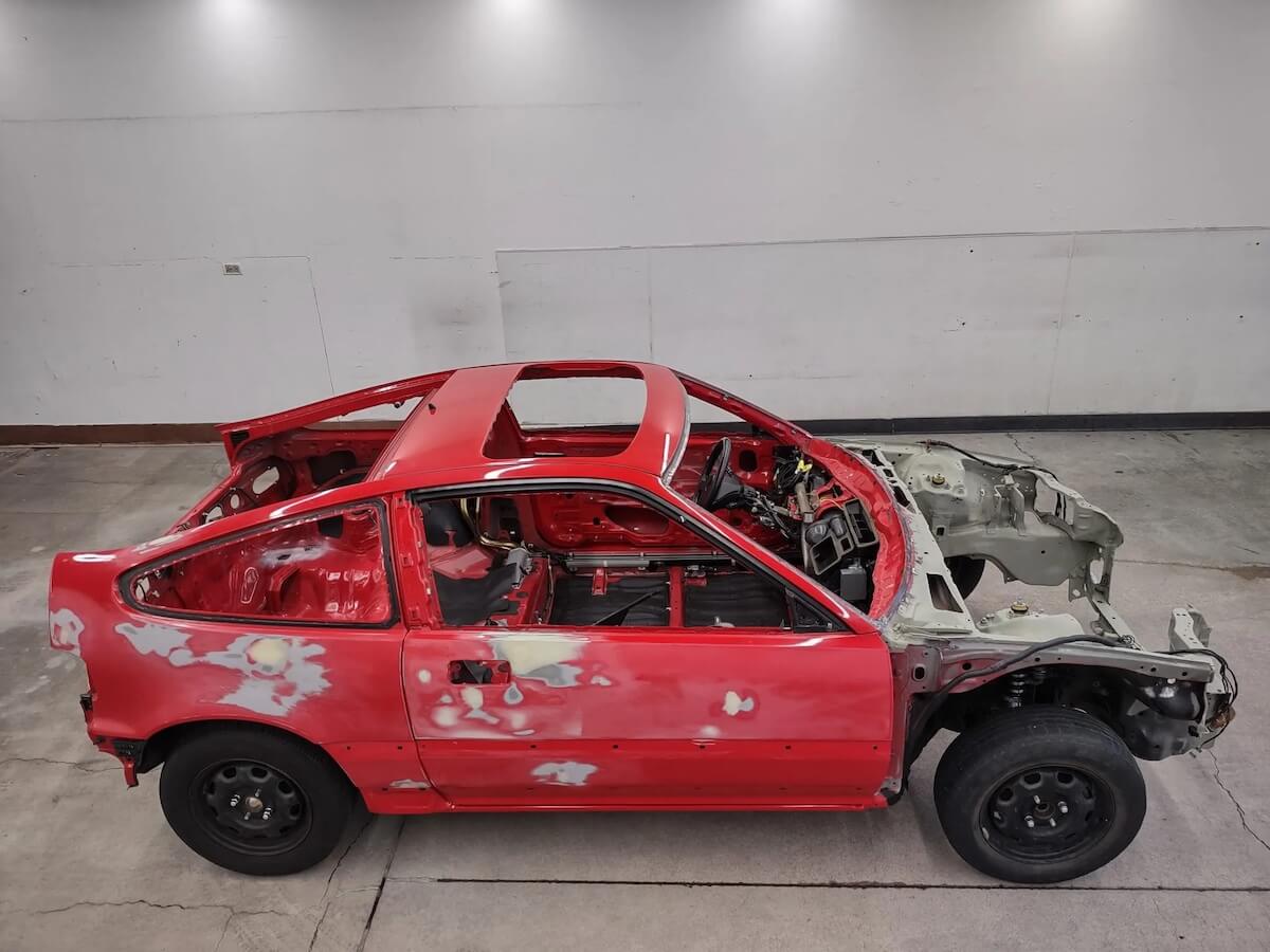 The red 1991 Honda CR-X shell up for auction on Bring A Trailer