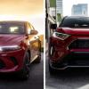 The 2024 Dodge Hornet R/T (L) and 2023 Toyota RAV4 Prime XSE (R) plug-in hybrid compact SUV models