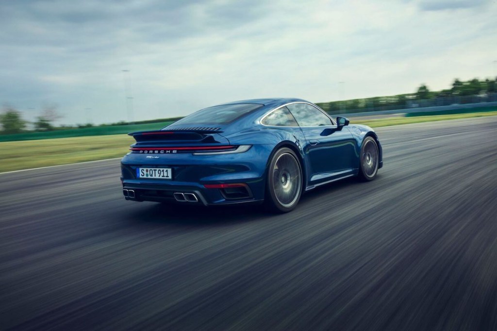 A rear view of the 2021 Porsche 911 Turbo