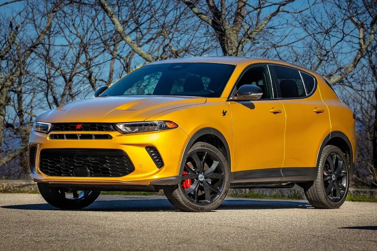 Parked yellow 2023 Dodge Hornet PHEV