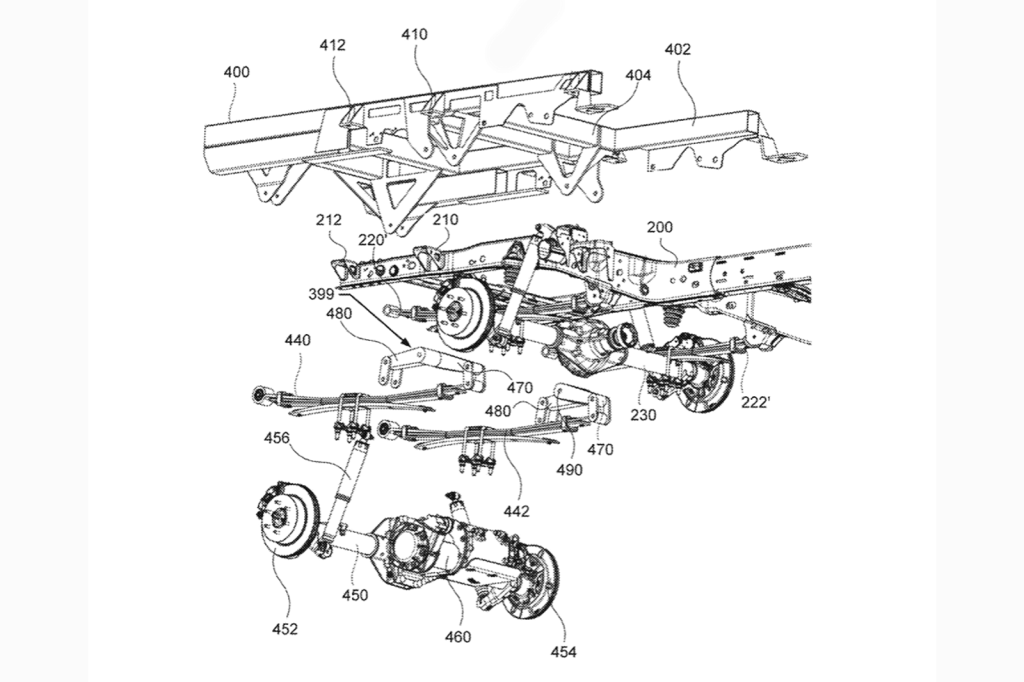 Ford patent for 6x6 F-150 conversion illustration looking up