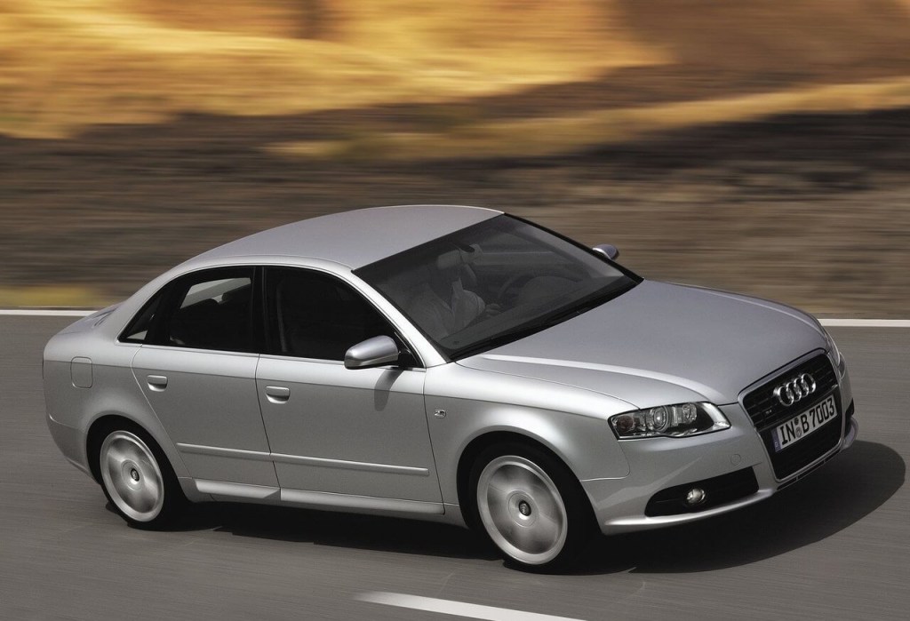 A silver 2005 Audi S4 driving