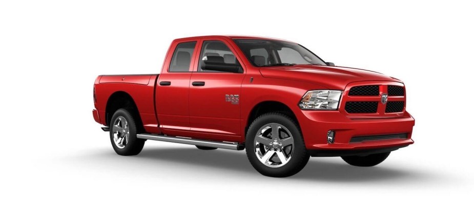 Red Ram 1500 Classic entry-level work pickup truck on a white background.